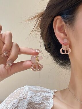 Fashion Jewelry Pink and Gold Drop Earrings - Women Jewelry